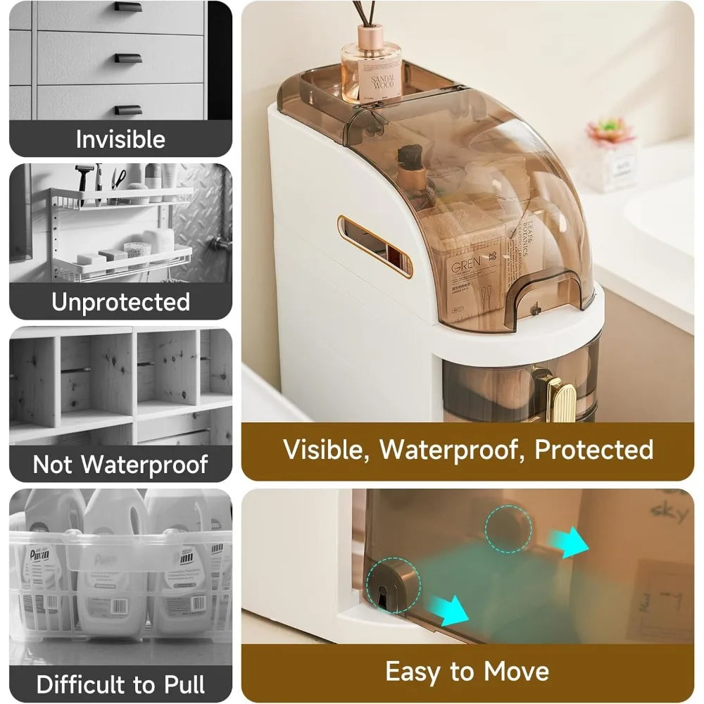 Slim 4-Tier Bathroom Floor Cabinet, Waterproof Narrow Organizer With Drawers