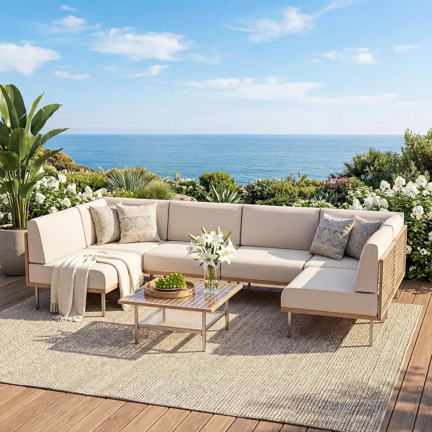 7 Piece Outdoor Patio Wicker Rattan Furniture Set for Garden Lounge