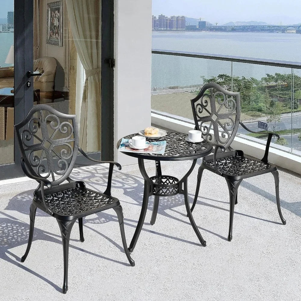 Outdoor Cast Aluminum Patio Bistro Set With Umbrella Hole