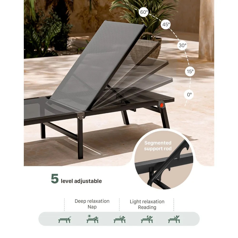 Guangbai Adjustable Aluminum Chaise Lounge Chair Outdoor Deck