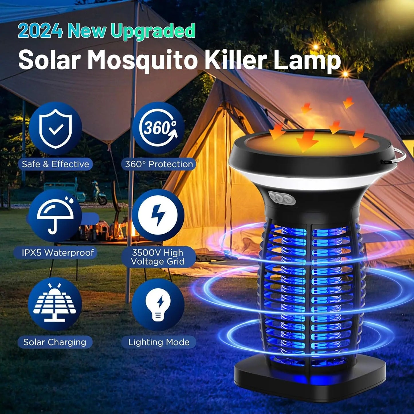 Solar Waterproof Bug Zapper Outdoor Portable Electric Insect Control