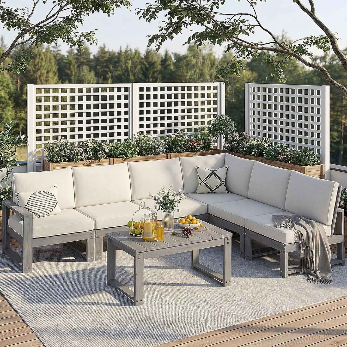Wooden Outdoor 7 Piece Patio Sectional Furniture Set