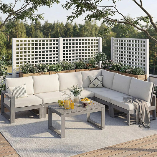 Wooden Outdoor 7 Piece Patio Sectional Furniture Set
