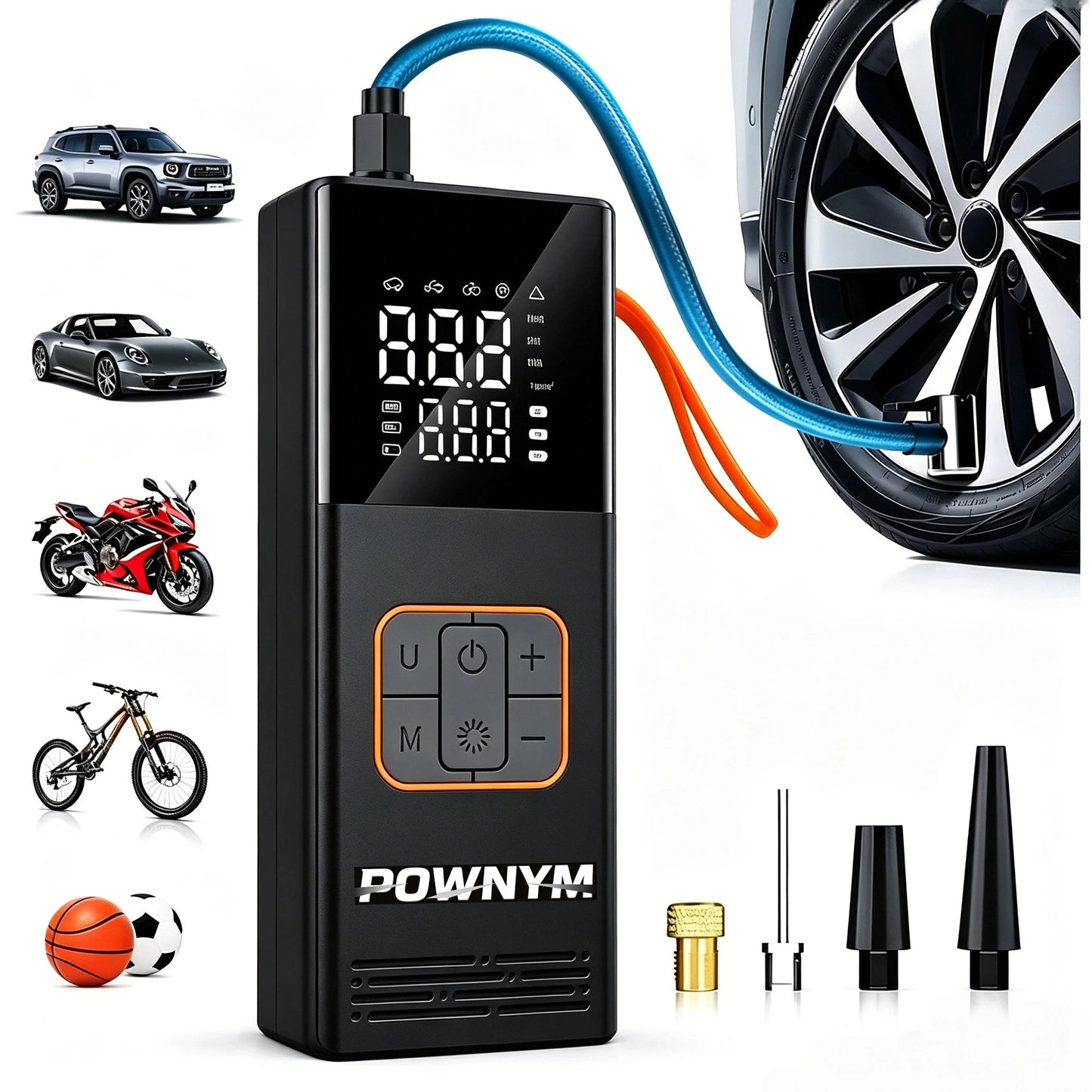 POWNYM Cordless Portable Tire Inflator Wireless Air Pump LED Light