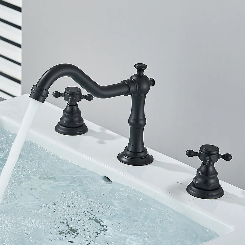 Saeuwtowy Antique Brass Bathroom Faucet Three Hole Deck Mount