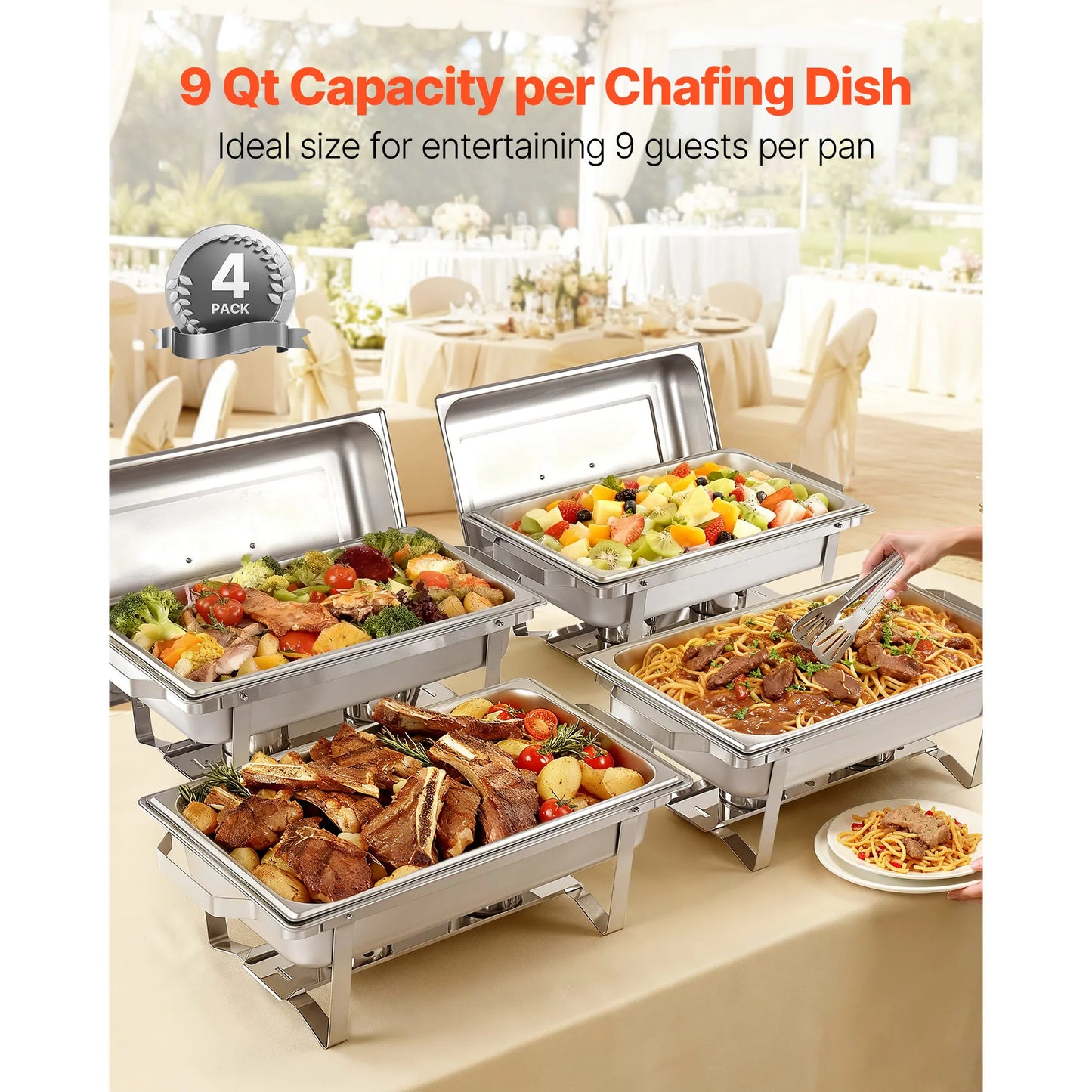 SucceBuy Rectangular Stainless Steel Chafing Dish Set For Banquets