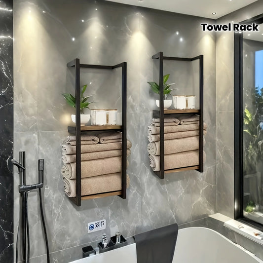 2-Layer Carbon Steel Wall Mounted Towel Rack French Country Style