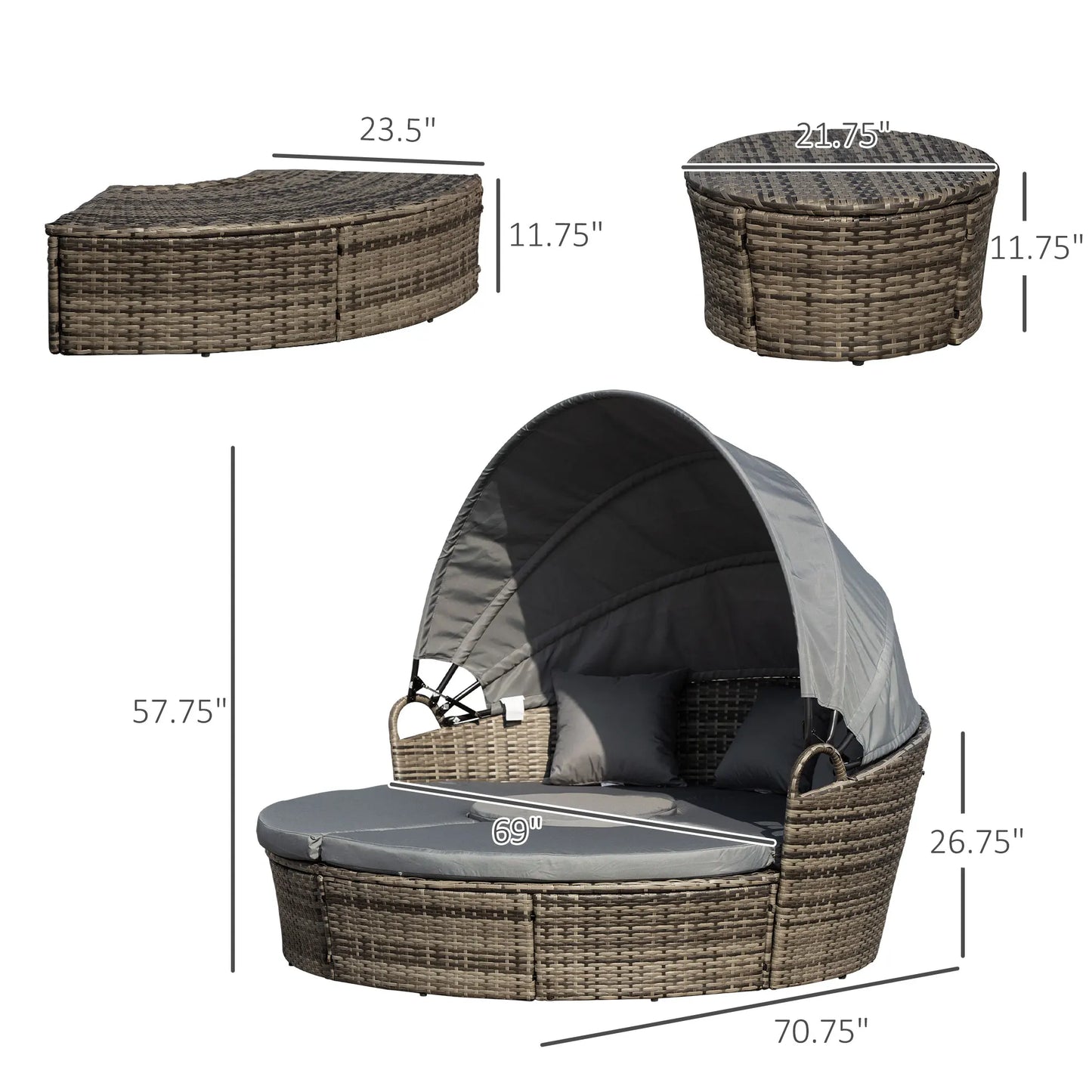 Outsunny Outdoor Convertible Daybed 4Piece Set With Sofa Table Chairs