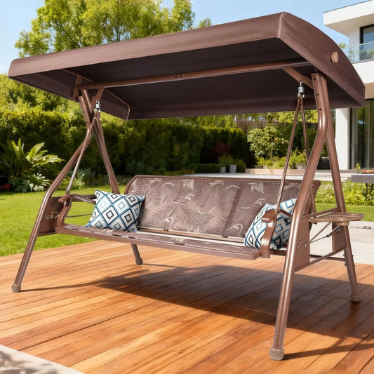 Outdoor 3-Seat Patio Swing Chair With Adjustable Cup Holders