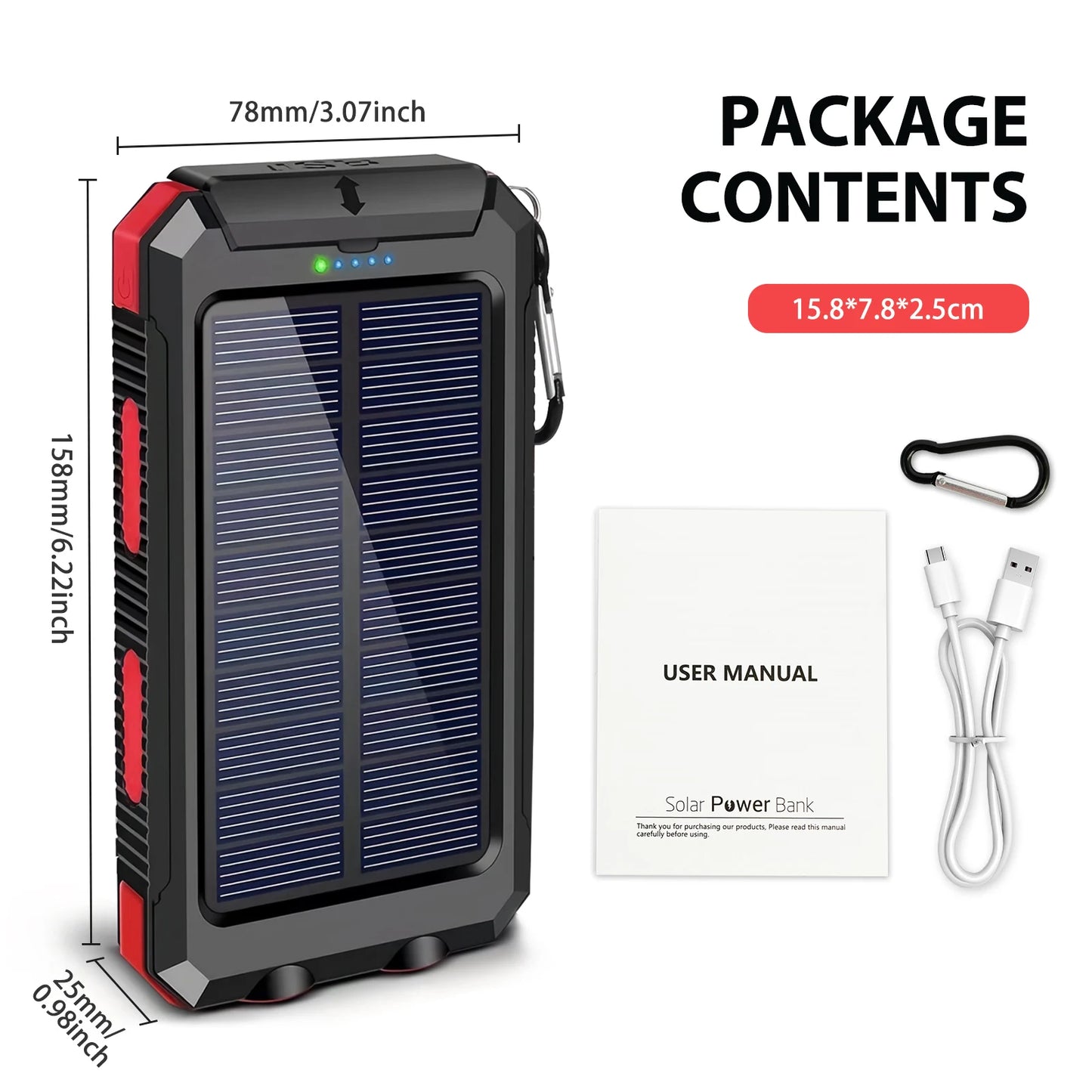 30000mAh Solar Power Bank With Dual USB Ports And LED Light For iPhone