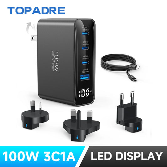 TOPADRE 100W USB-C Travel Charger 4-Port Foldable Adapter
