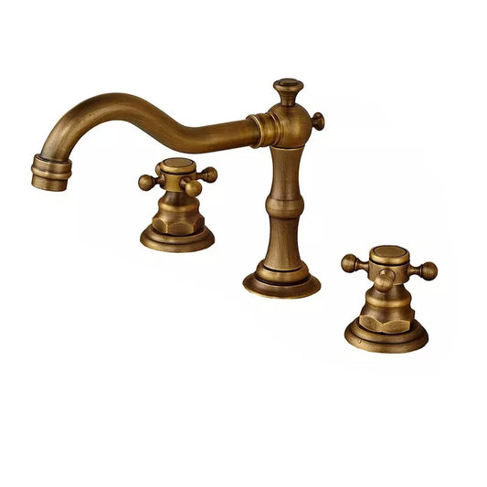 Saeuwtowy Antique Brass Bathroom Faucet Three Hole Deck Mount
