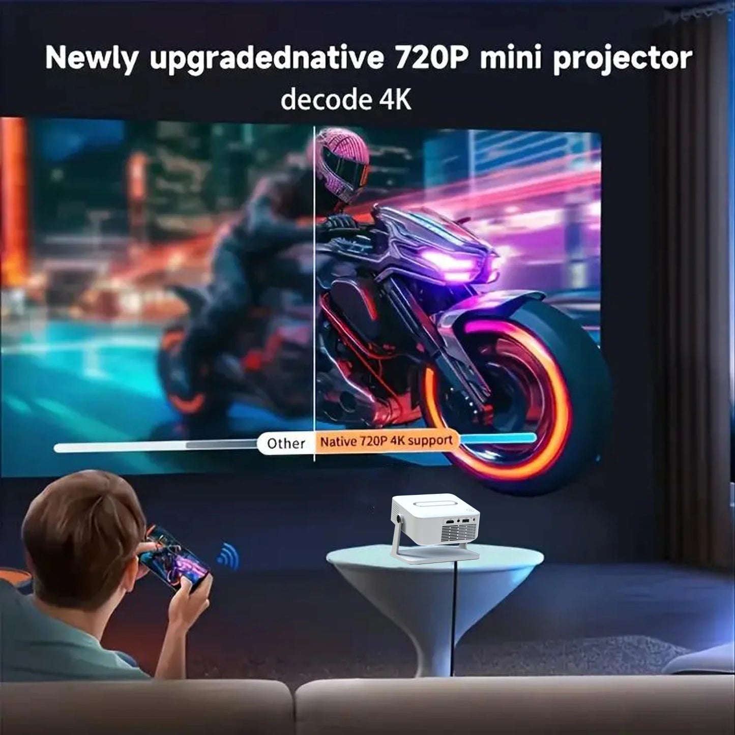 Xnano Android Digital Projector With Holder HDMI Smart Home Cinema