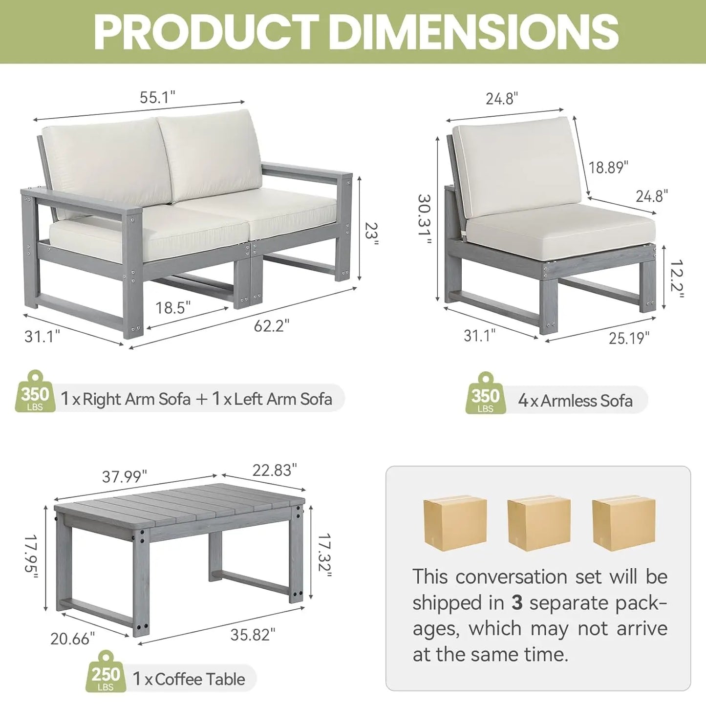 Patio Furniture Set Outdoor Conversation Sofa With Deep Cushions
