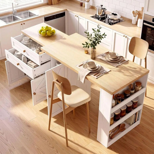 Swivel Rolling Kitchen Island Cart With Storage And Spice Rack