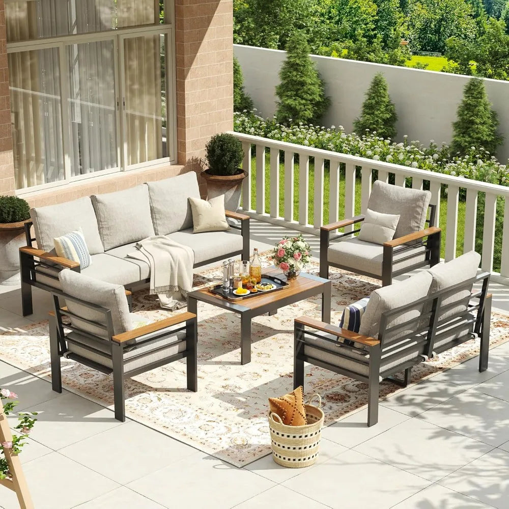 Aluminum Patio Furniture Set 7 Seats Oversized Outdoor Sectional With Cushions