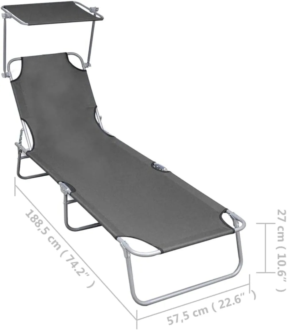 Folding Sun Lounger With Adjustable Canopy For Outdoor Relaxation