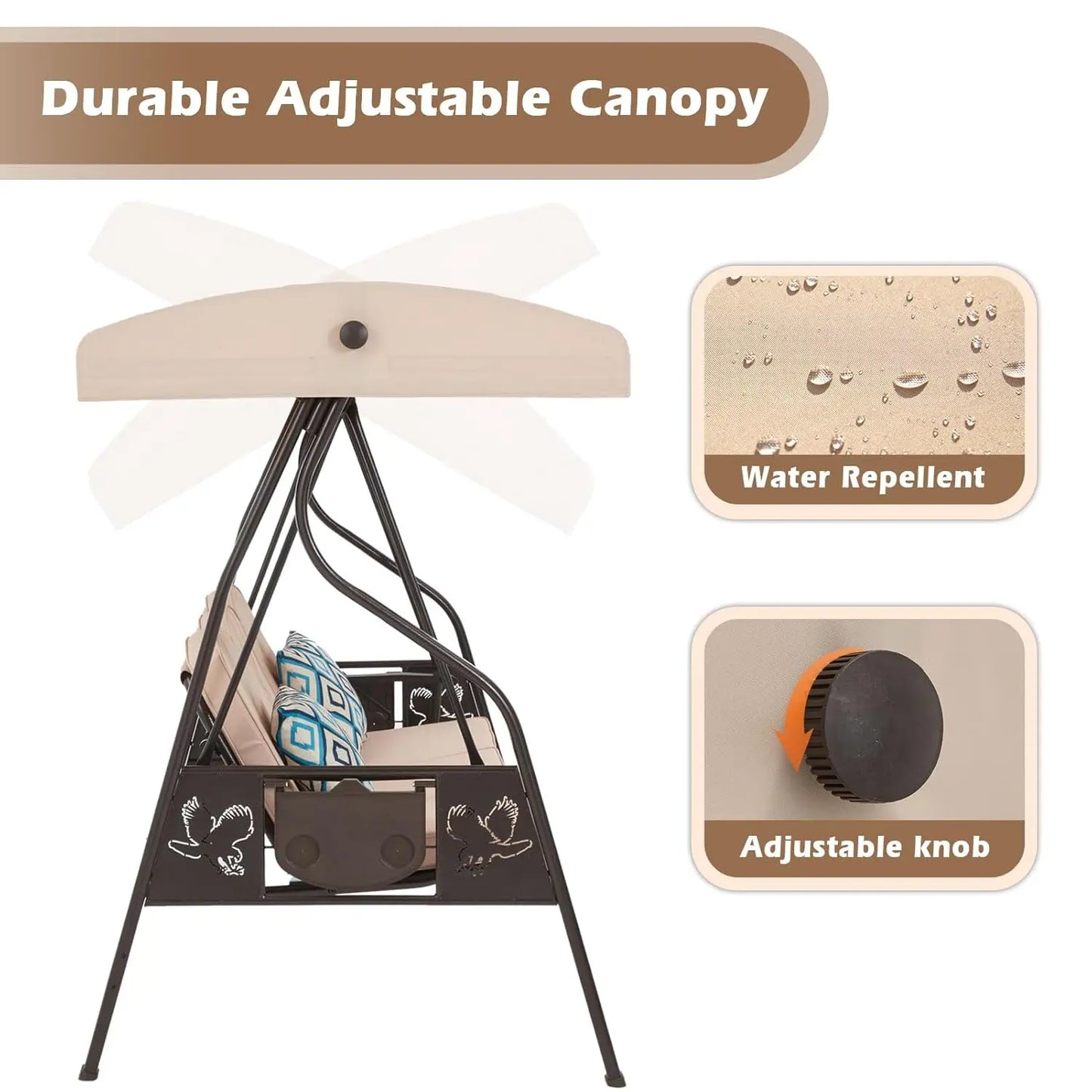 Three Seat Outdoor Patio Swing Bed Chair With Stand