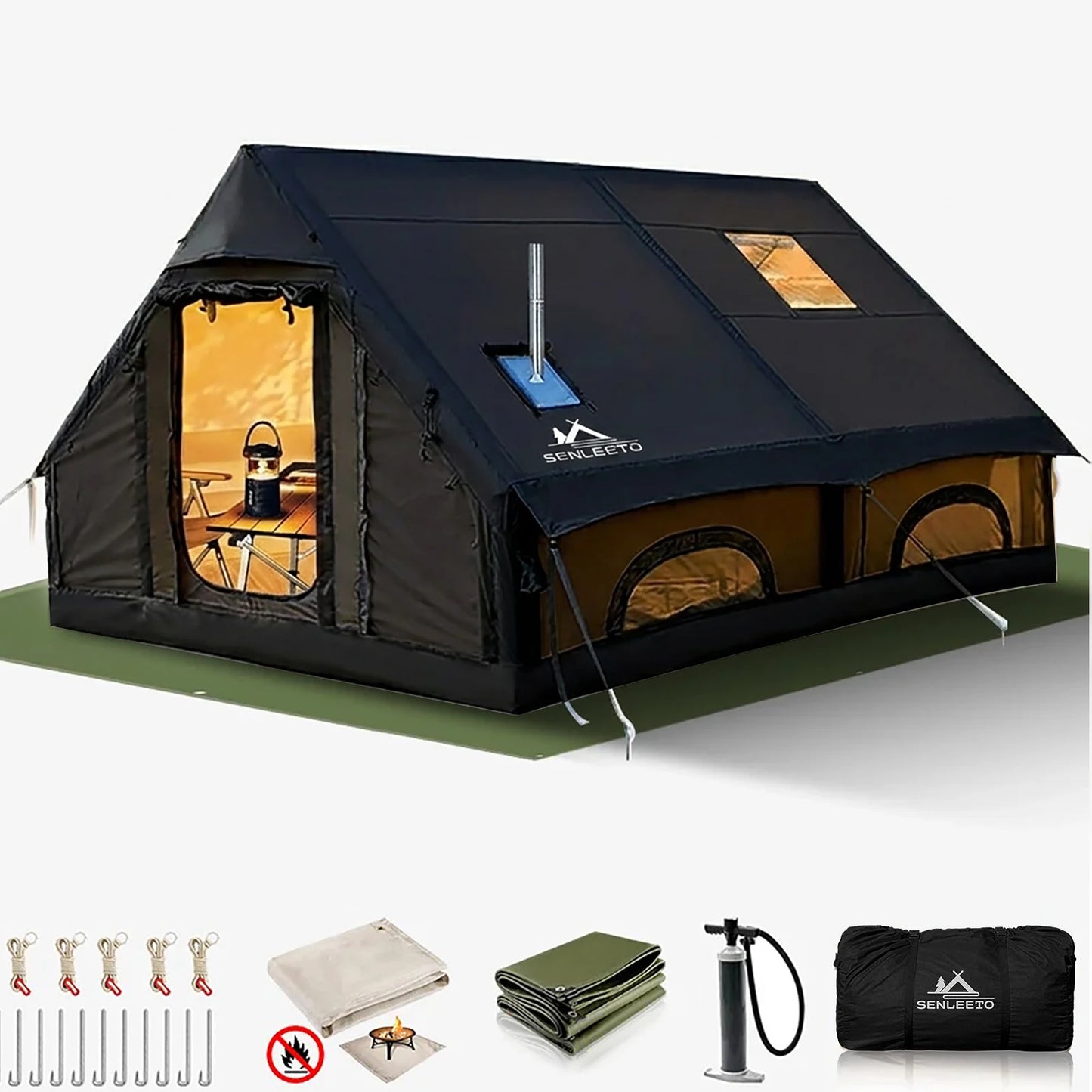 Senleeto Inflatable Family Camping Tent With Rainfly And Stove Jack