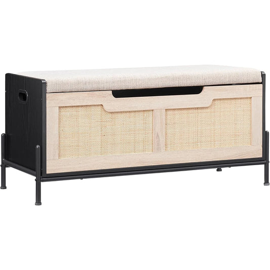 HobbyLane Rattan Storage Bench With Cushioned Seat For Entryway
