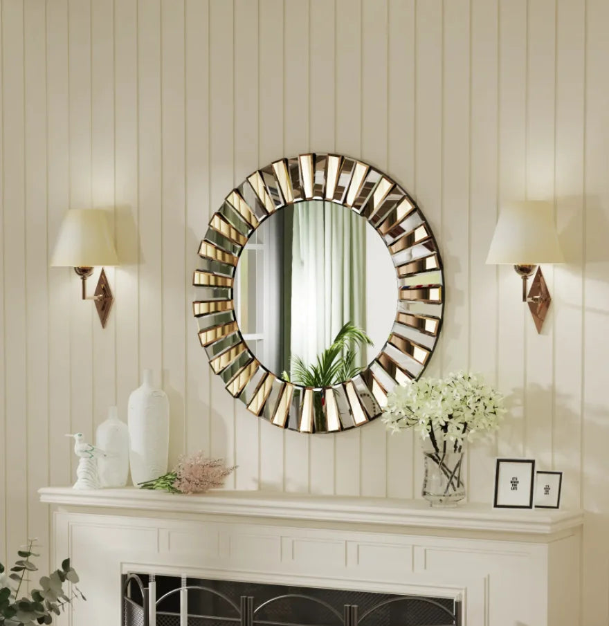 Round Starburst Wall Mirror Decor For Living Room Elegance