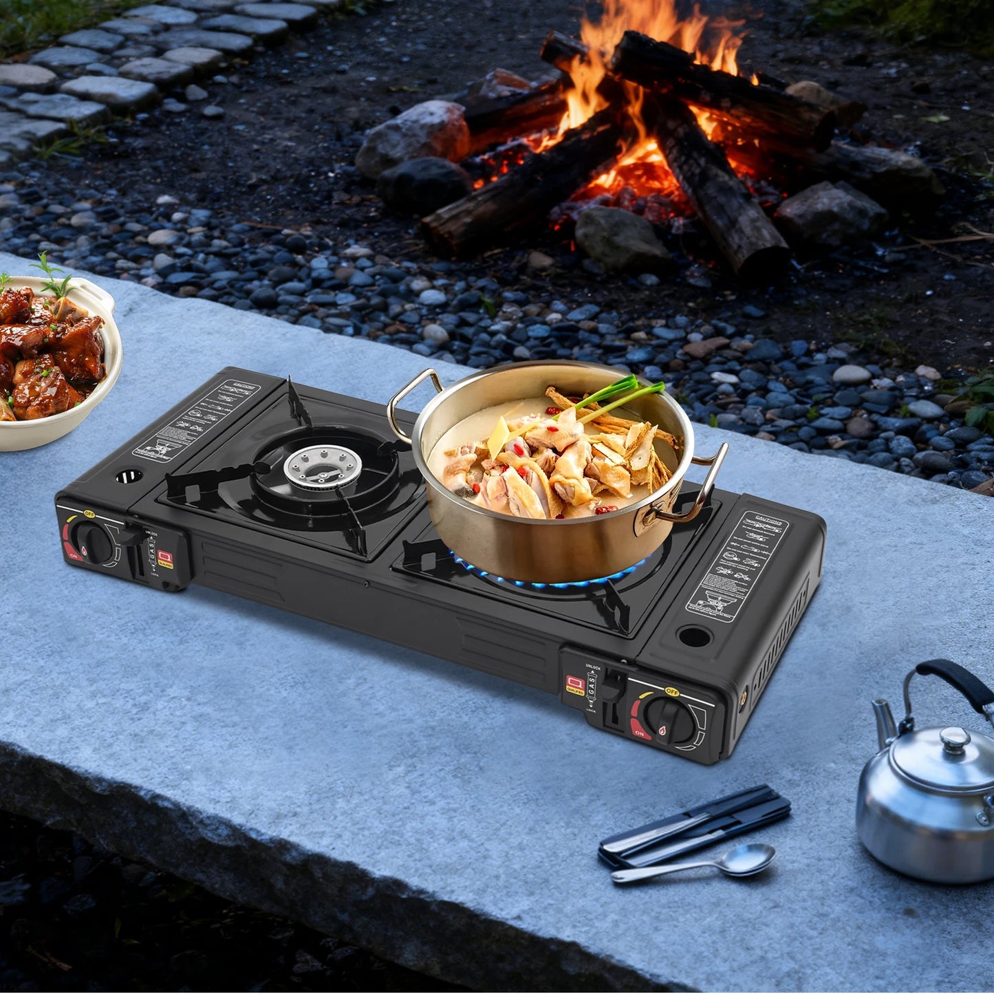 Portable Dual Burner Gas Camping Stove With Carrying Case