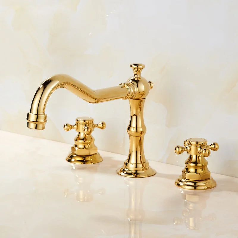 Saeuwtowy Antique Brass Bathroom Faucet Three Hole Deck Mount