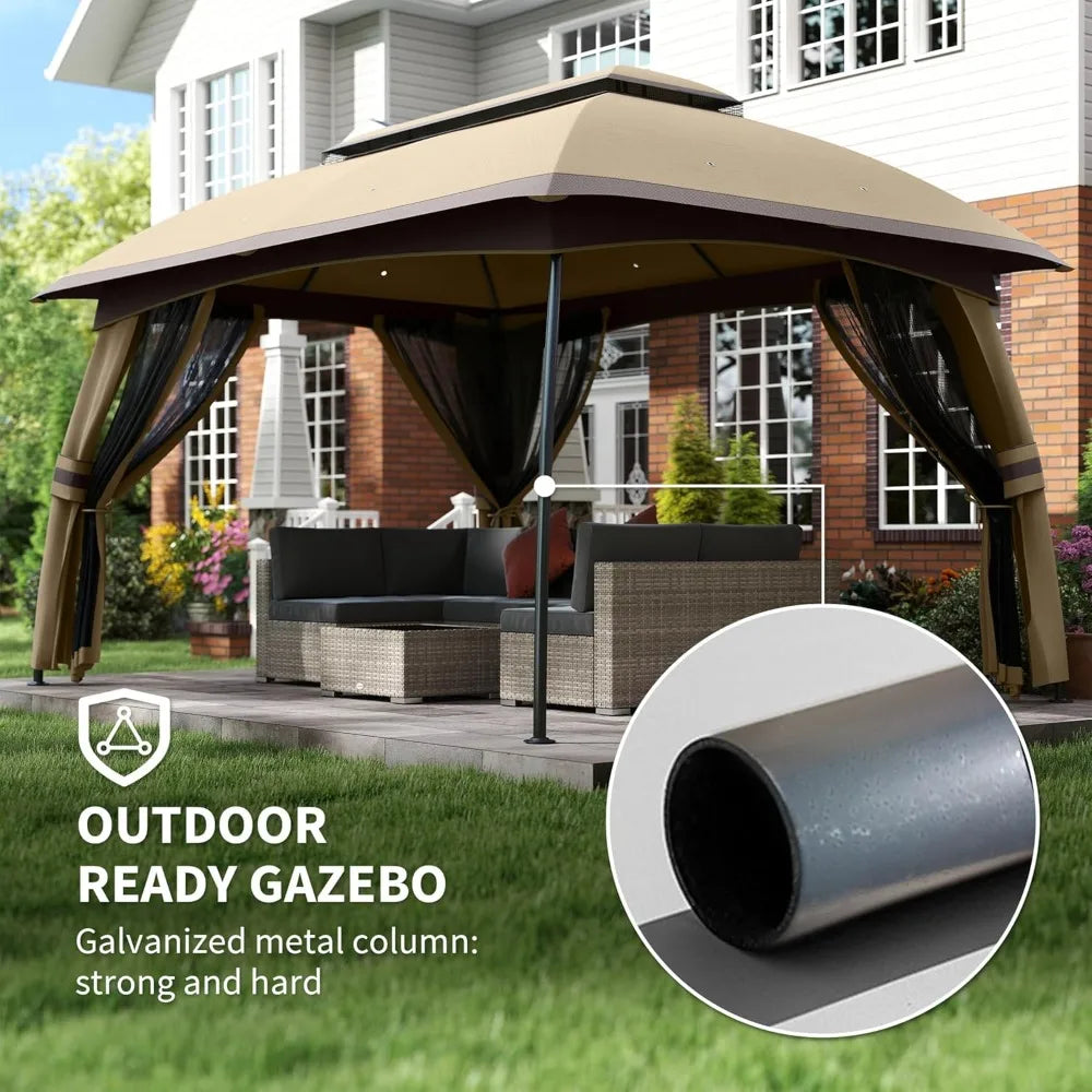 Outdoor Patio Gazebo Shelter With Netting And Vented Roof