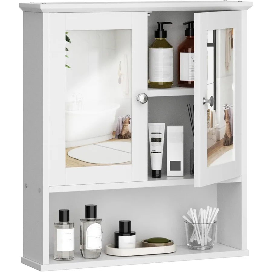 XIUWO Wall Mount Wood Medicine Cabinet With Adjustable Shelf Mirror