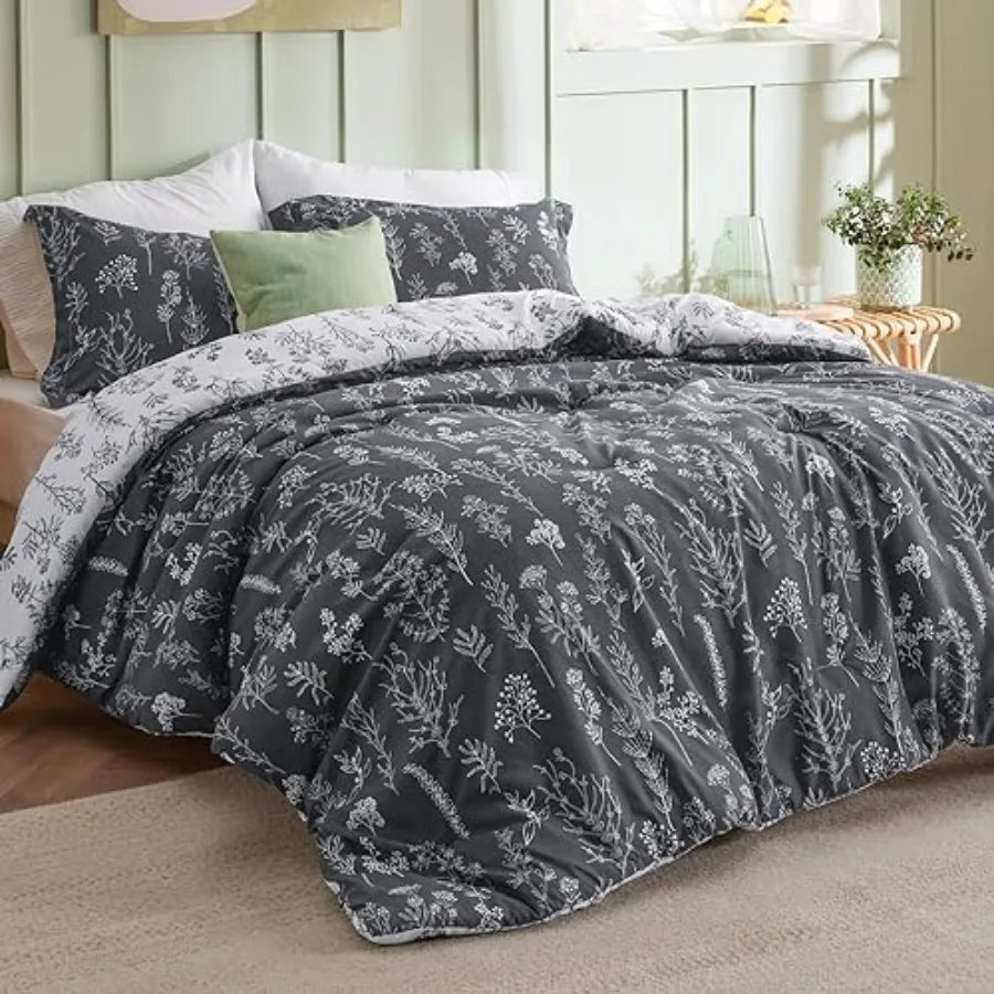 Floral 3 Piece Comforter Set With Reversible Shams