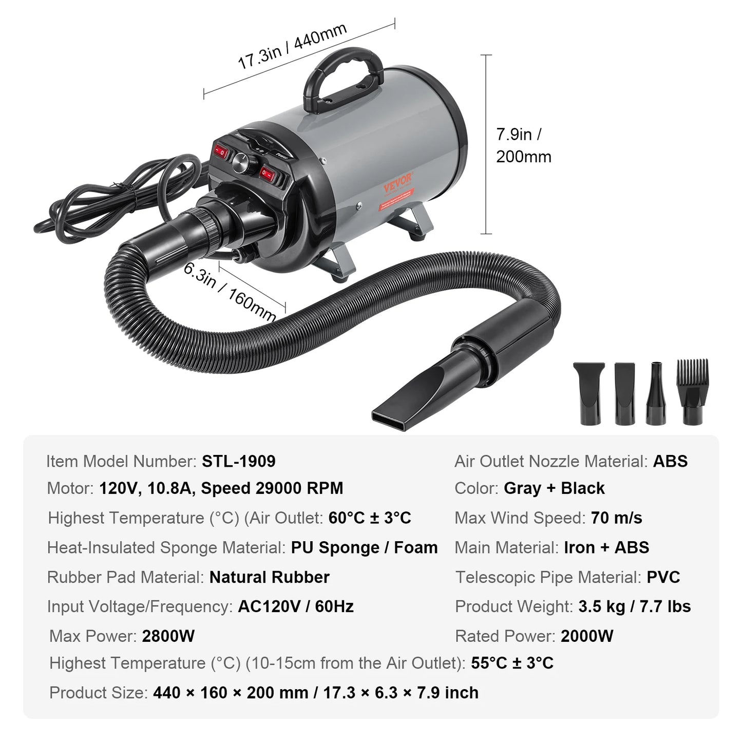 SucceBuy 2000W Dog Blow Dryer With Adjustable Speed For Grooming