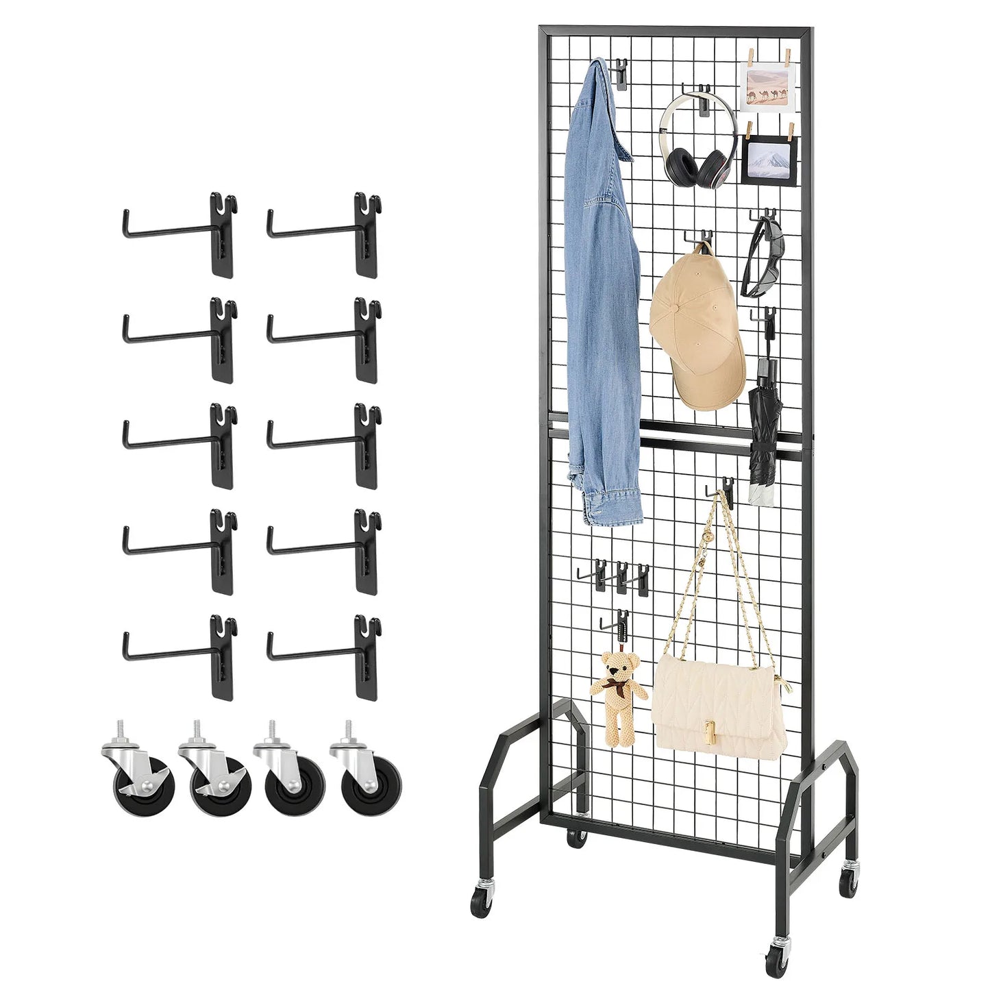 SucceBuy Grid Wall Panel Display Rack With Wheels Carbon Steel