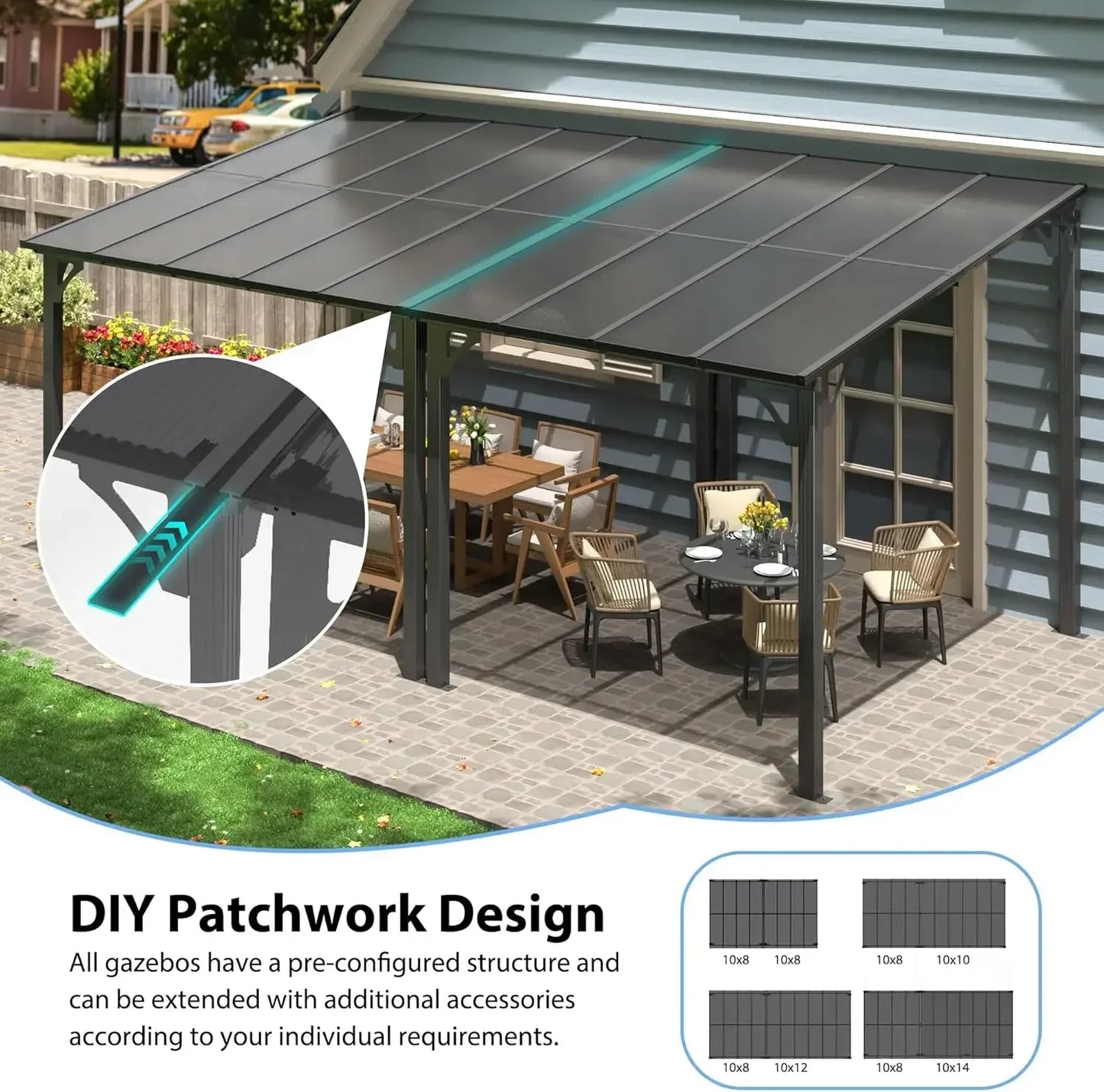Outdoor Gazebo Pergola With Hardtop For Patio Shade And Rain