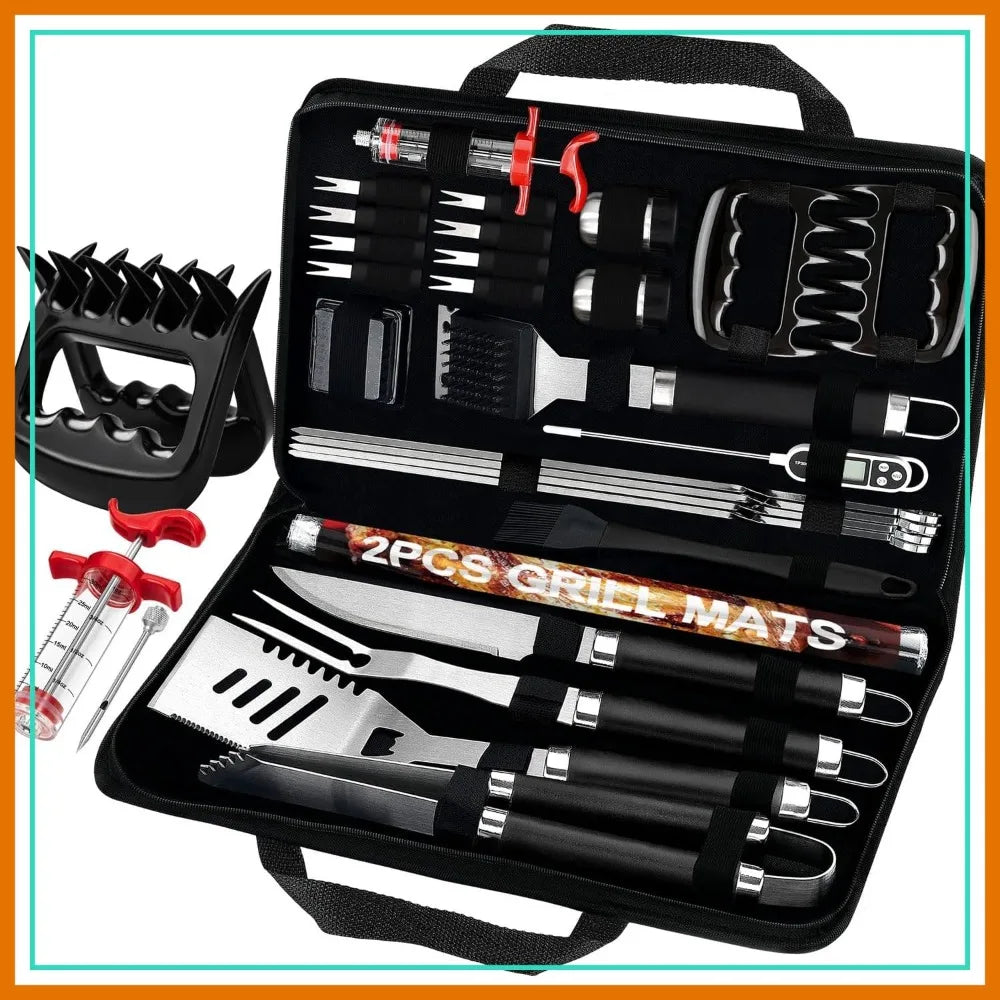 28Pcs BBQ Grilling Accessories Set With Meat Injector Claws