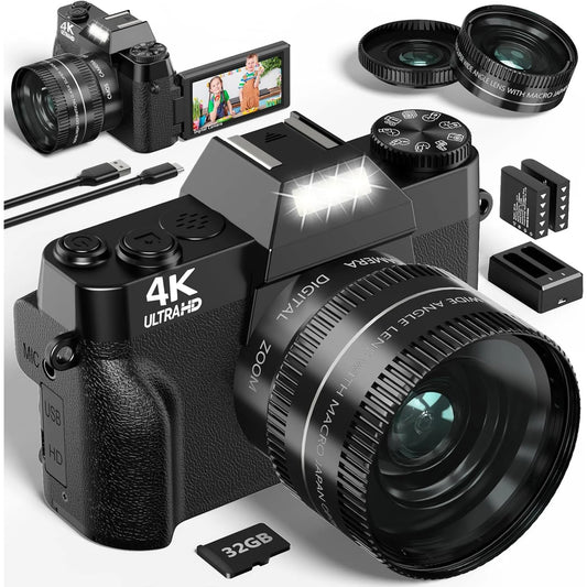 4K Vlogging Camera With 64MP 16x Zoom WiFi Auto Focus