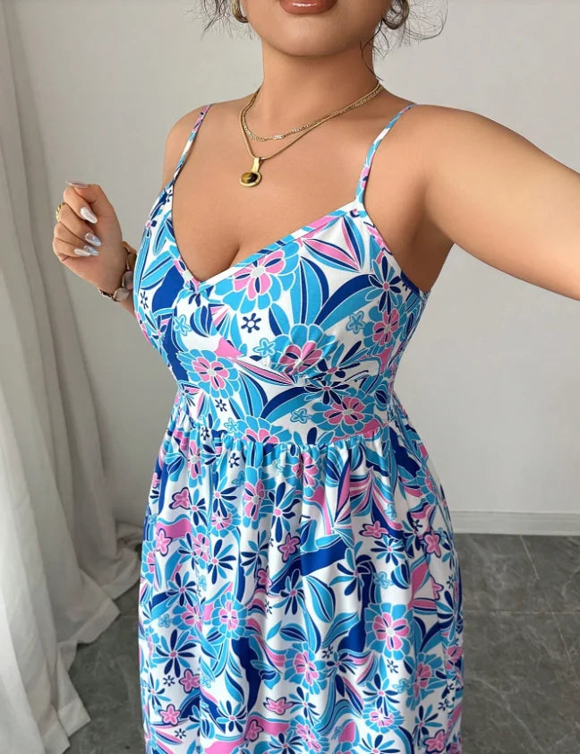 Womens Elegant Floral Camisole Dress Sleeveless Loose Fit Polyester Style