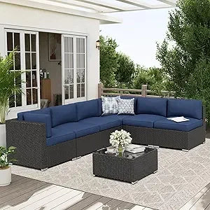 Outdoor Patio Furniture Set Rattan Wicker With Glass Top Table And Cushions