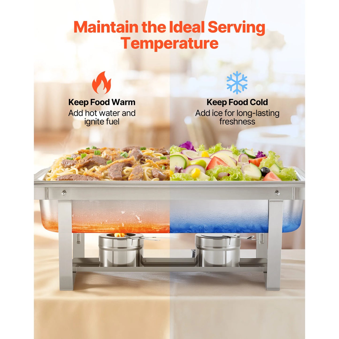 SucceBuy Rectangular Stainless Steel Chafing Dish Set For Banquets