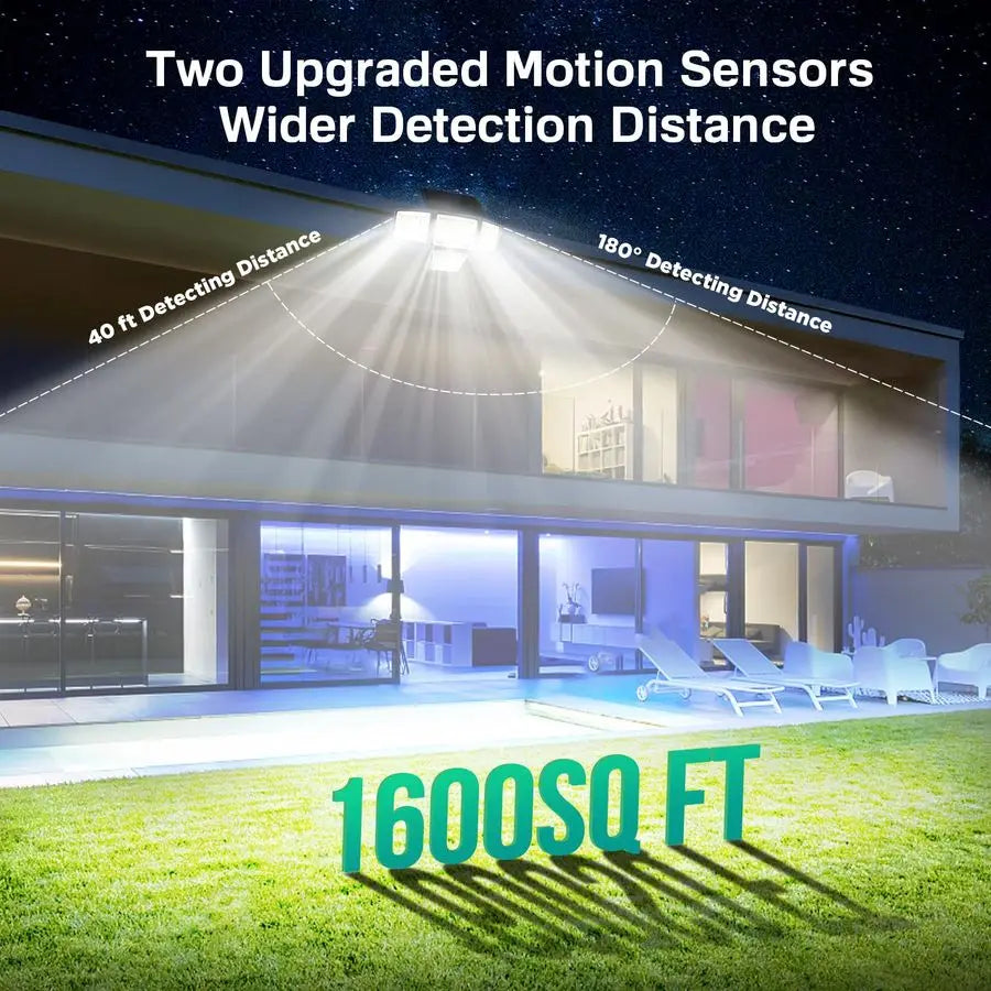 XMSJ Outdoor Flood Lights IP65 Waterproof 3000LM 188LED Motion Sensor 4 Head
