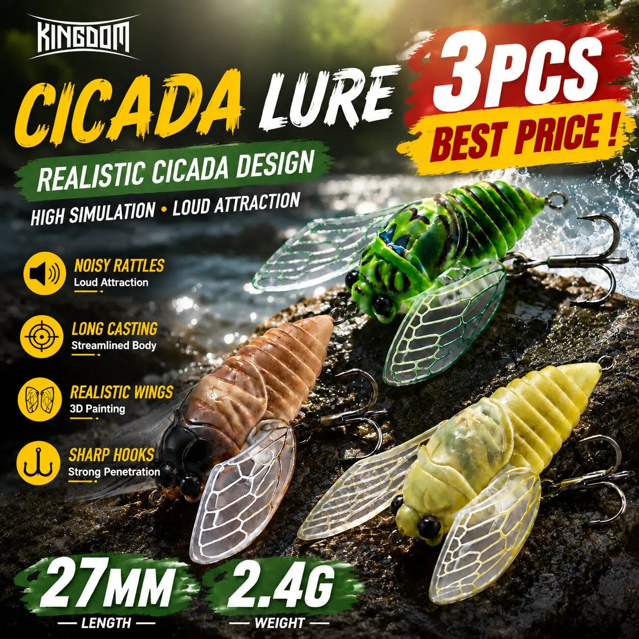 Kingdom Cicada Fishing Bait Topwater Bionic Insect Lure