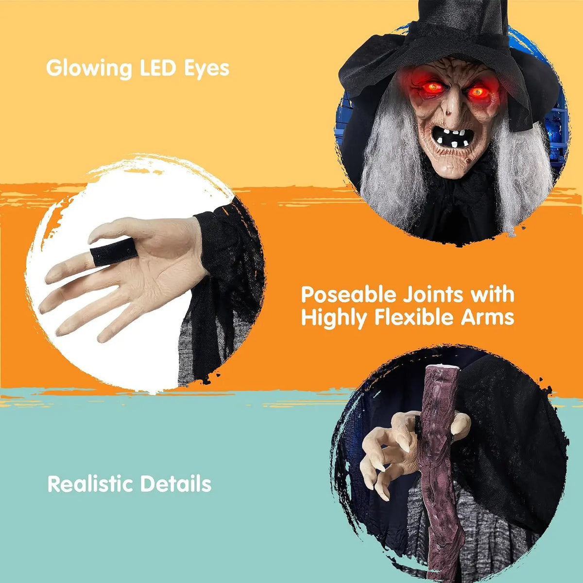 Joyfy Animated Witch Halloween Prop With Sound And Glowing Eyes