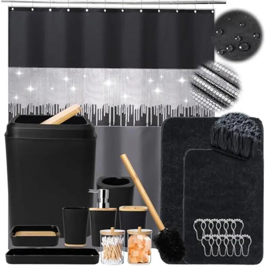 XLHOMO 24 Piece Bathroom Set With Shower Curtain And Rugs