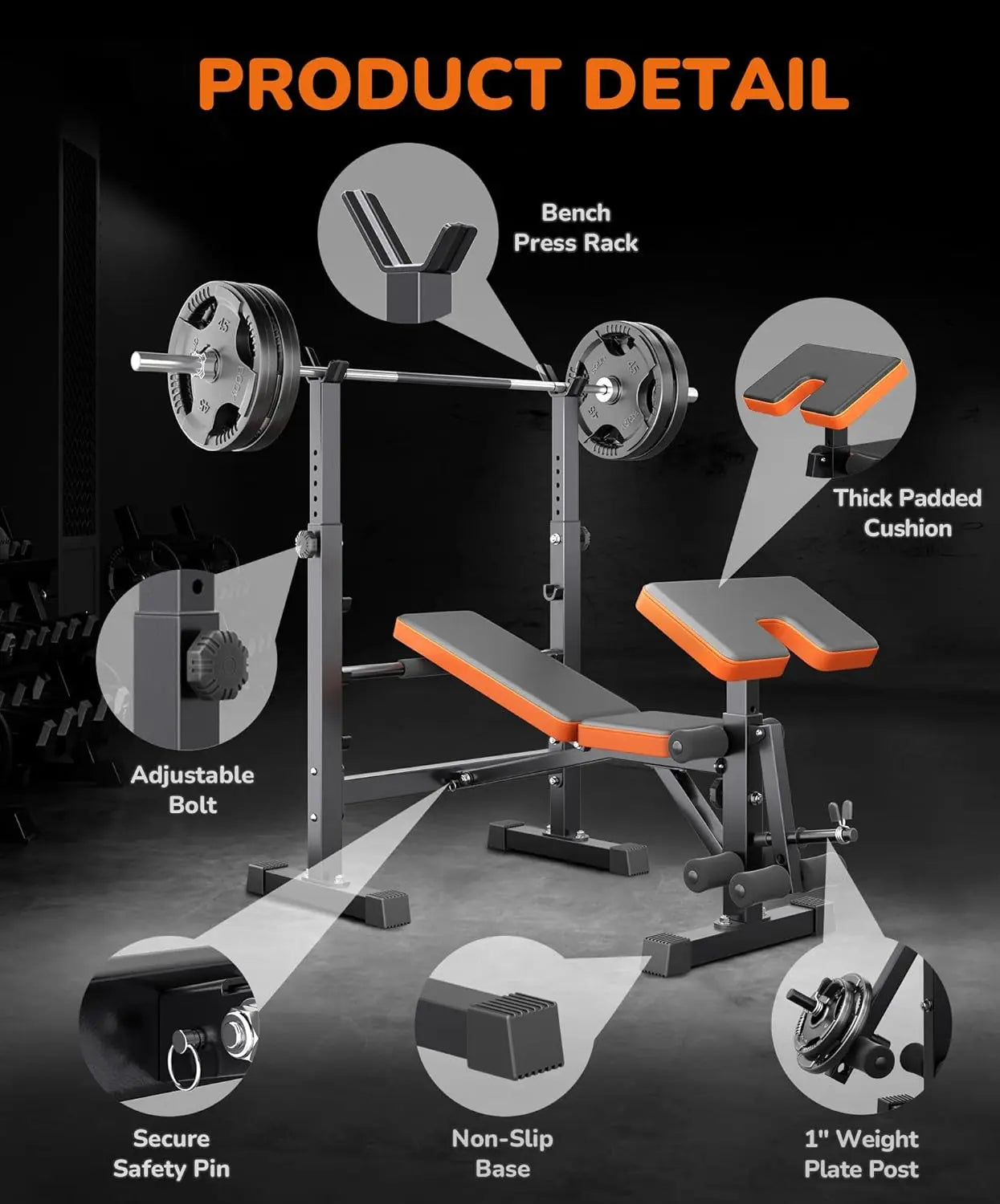 6 in 1 Weightlifting WorkoutBench Set With Leg Press Rack