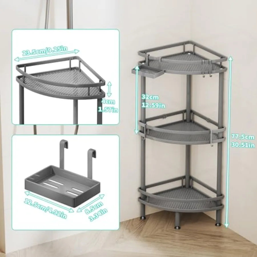 Standing Corner Shower Caddy Organizer with Soap Holder and Hooks