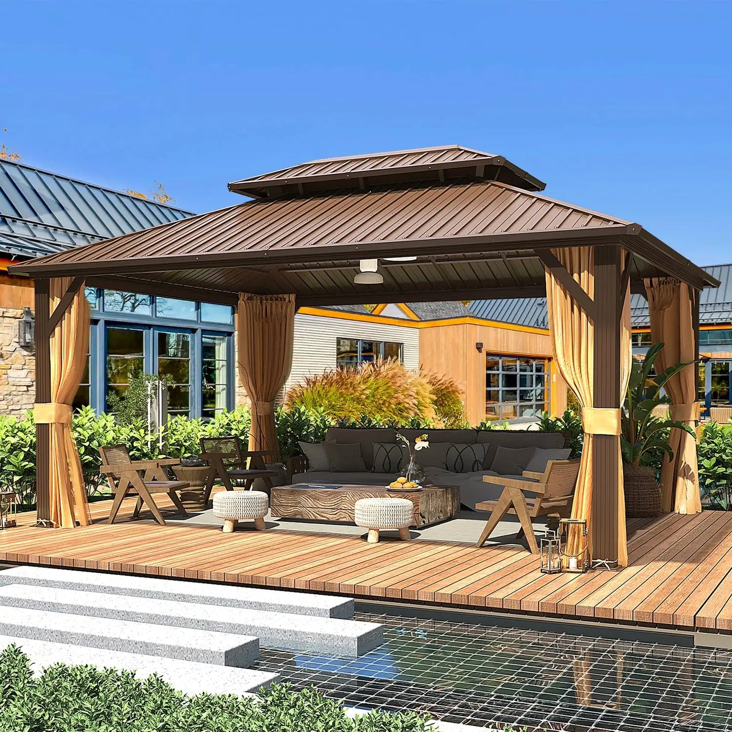 YOLENY Metal Hardtop Gazebo With Aluminum Frame And Steel Roof