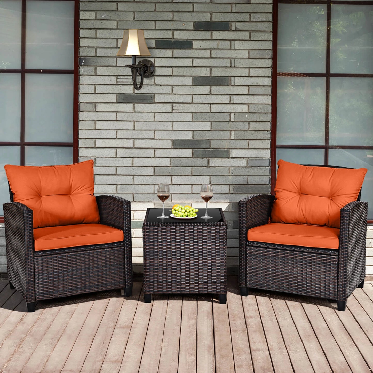 HOMASIS 3-Piece Patio Outdoor Rattan Furniture Set