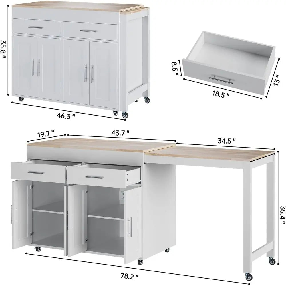 Rolling Kitchen Island With Extendable Table And Storage