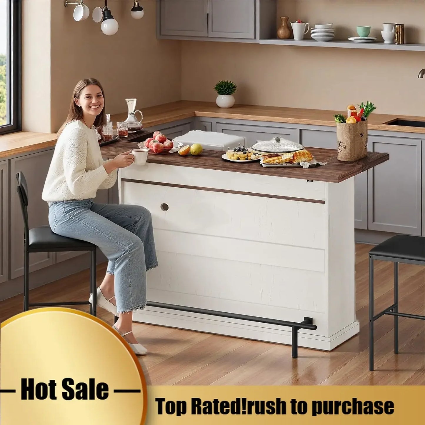 Modern Essential Bar Table With Stools And Storage Island