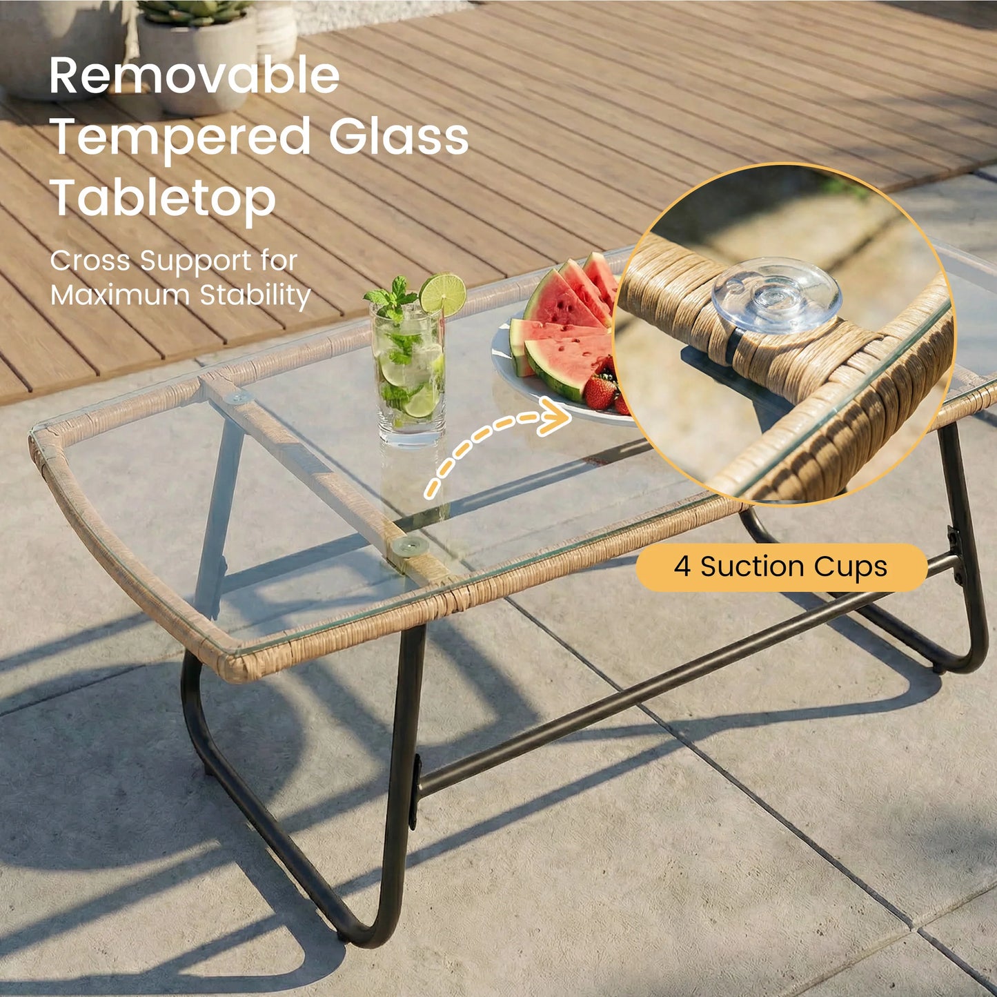JHK Outdoor Wicker Patio Furniture Set 4 Piece Glass Table