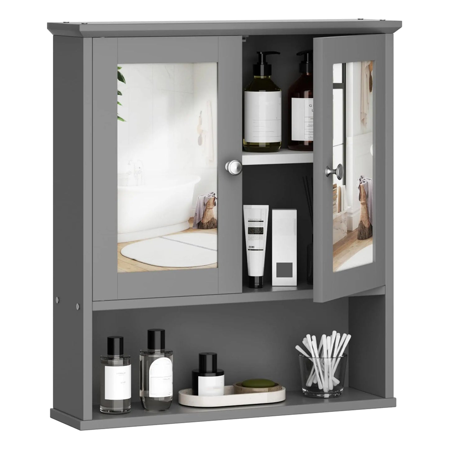 XIUWO Wall Mount Wood Medicine Cabinet With Adjustable Shelf Mirror